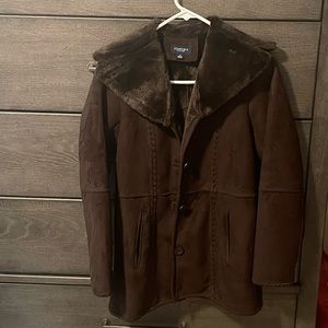 Brown Faux Fur Trim Coat